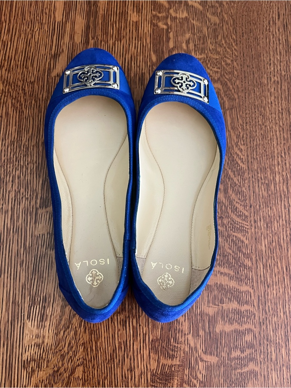 Isola Cobalt Blue Ballet Flats with Silver Medallion Size 8